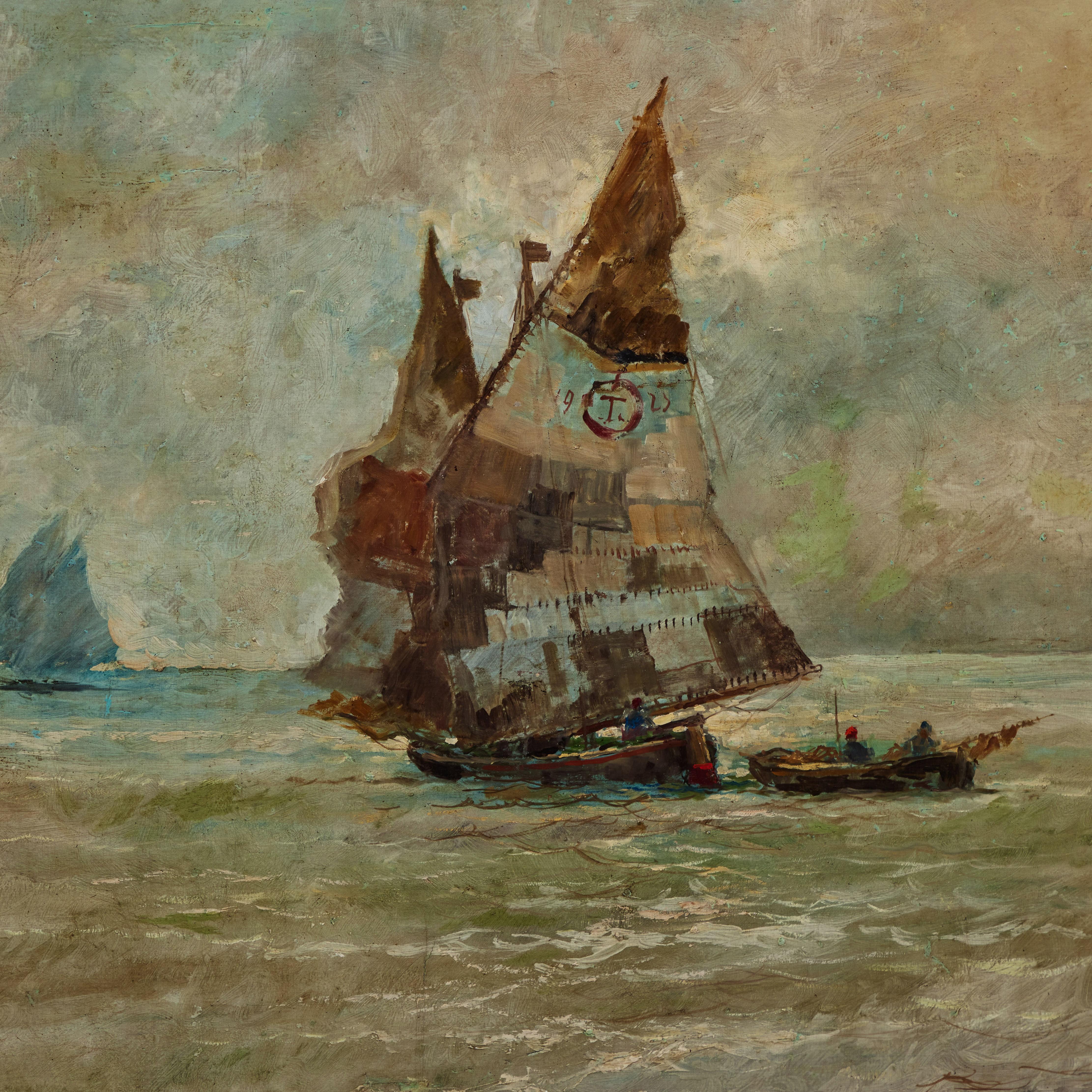 Italian Sicilian Boats in Harbor Oil on Canvas