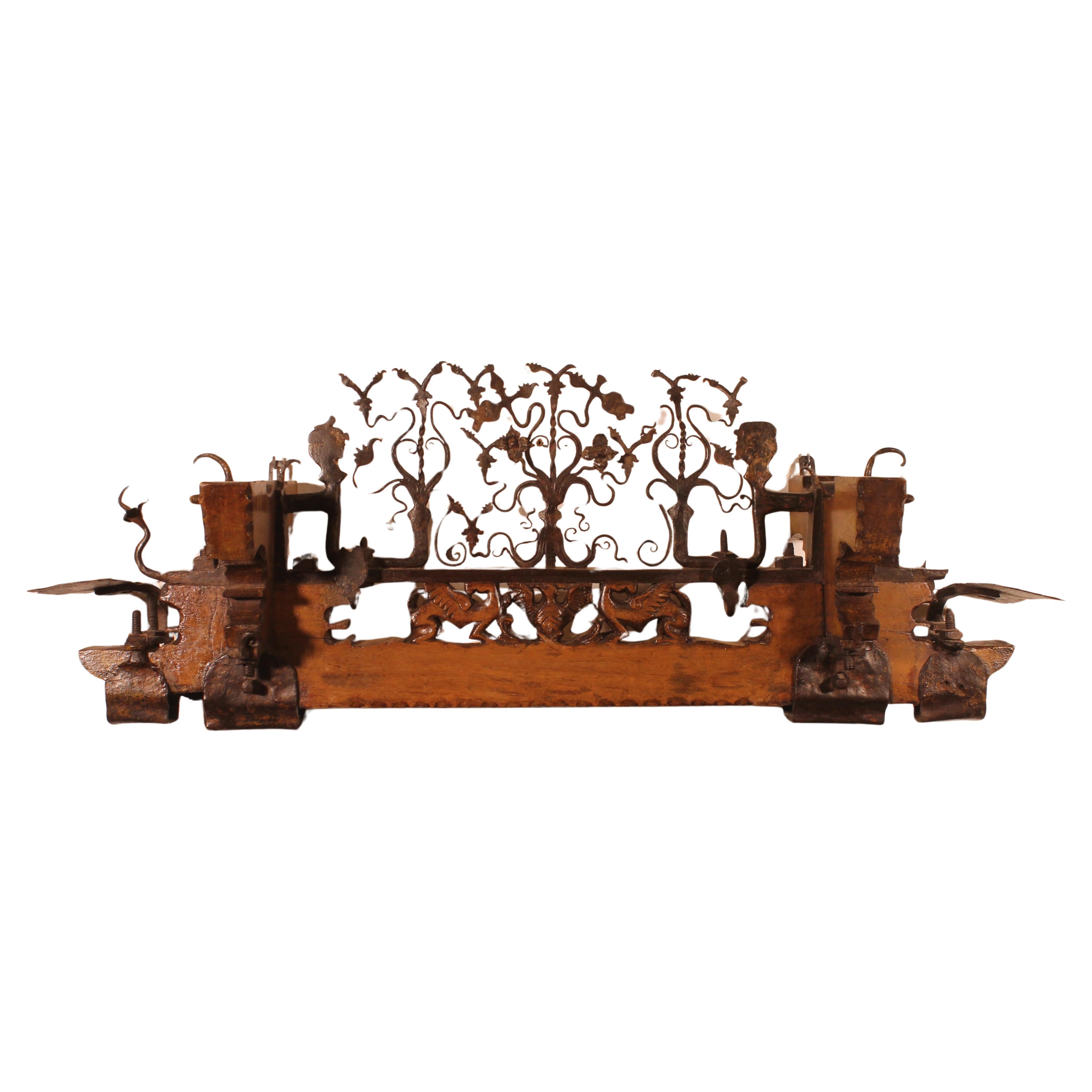 Sicilian Cart Axle Made Of Wood And Wrought Iron From The Early 19th Century For Sale