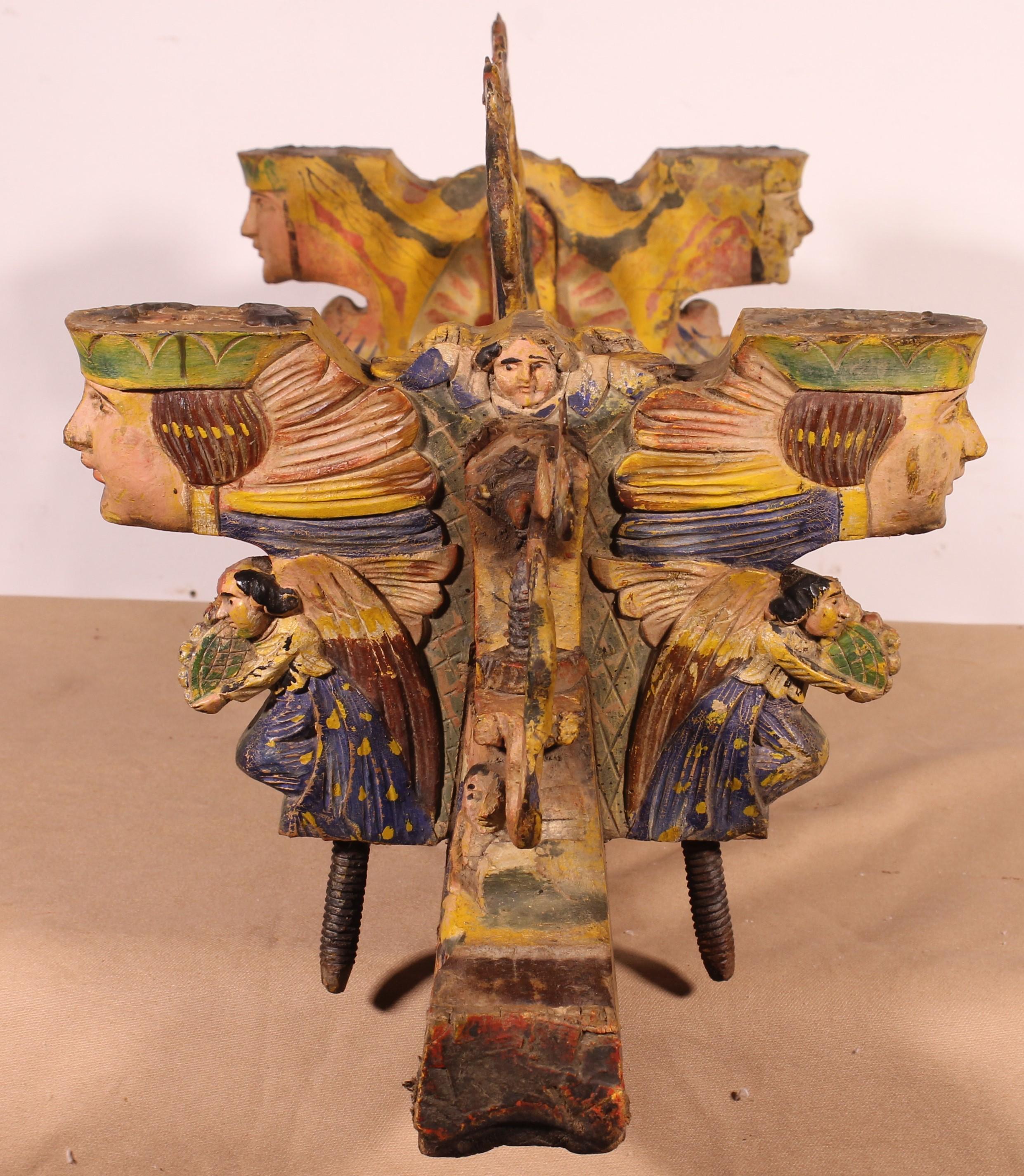 Sicilian Cart Axle Representing St George Polychrome Wood And Wrought Iron - 19t 4
