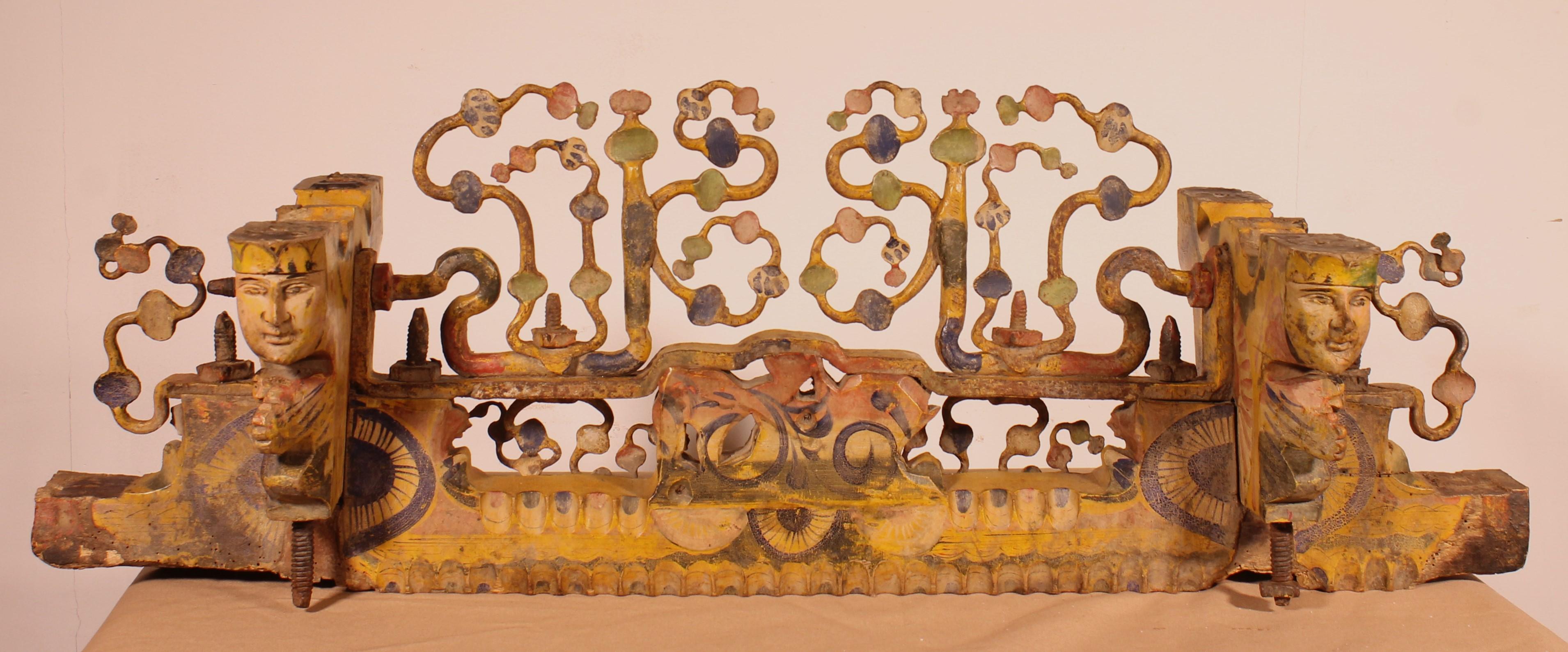 Sicilian Cart Axle Representing St George Polychrome Wood And Wrought Iron - 19t 5