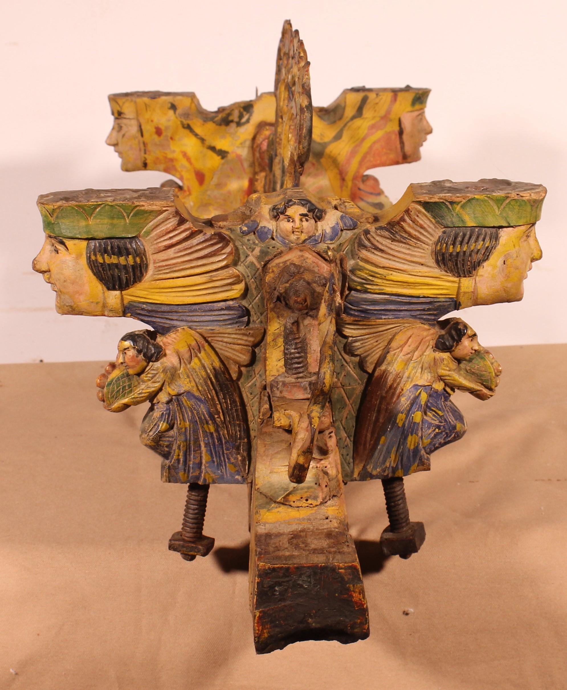 Sicilian Cart Axle Representing St George Polychrome Wood And Wrought Iron - 19t 6
