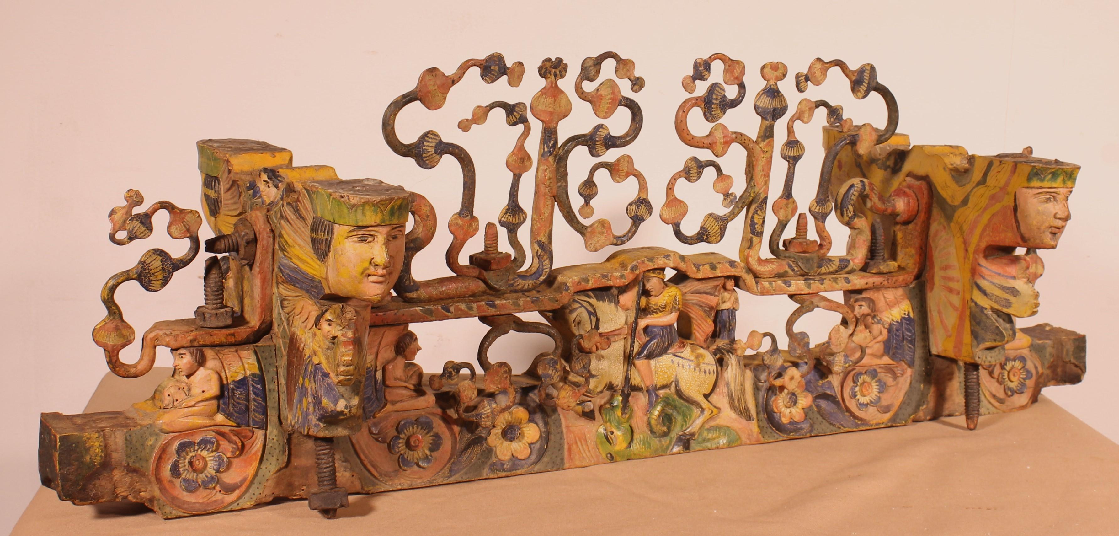 Sicilian Cart Axle Representing St George Polychrome Wood And Wrought Iron - 19t 7