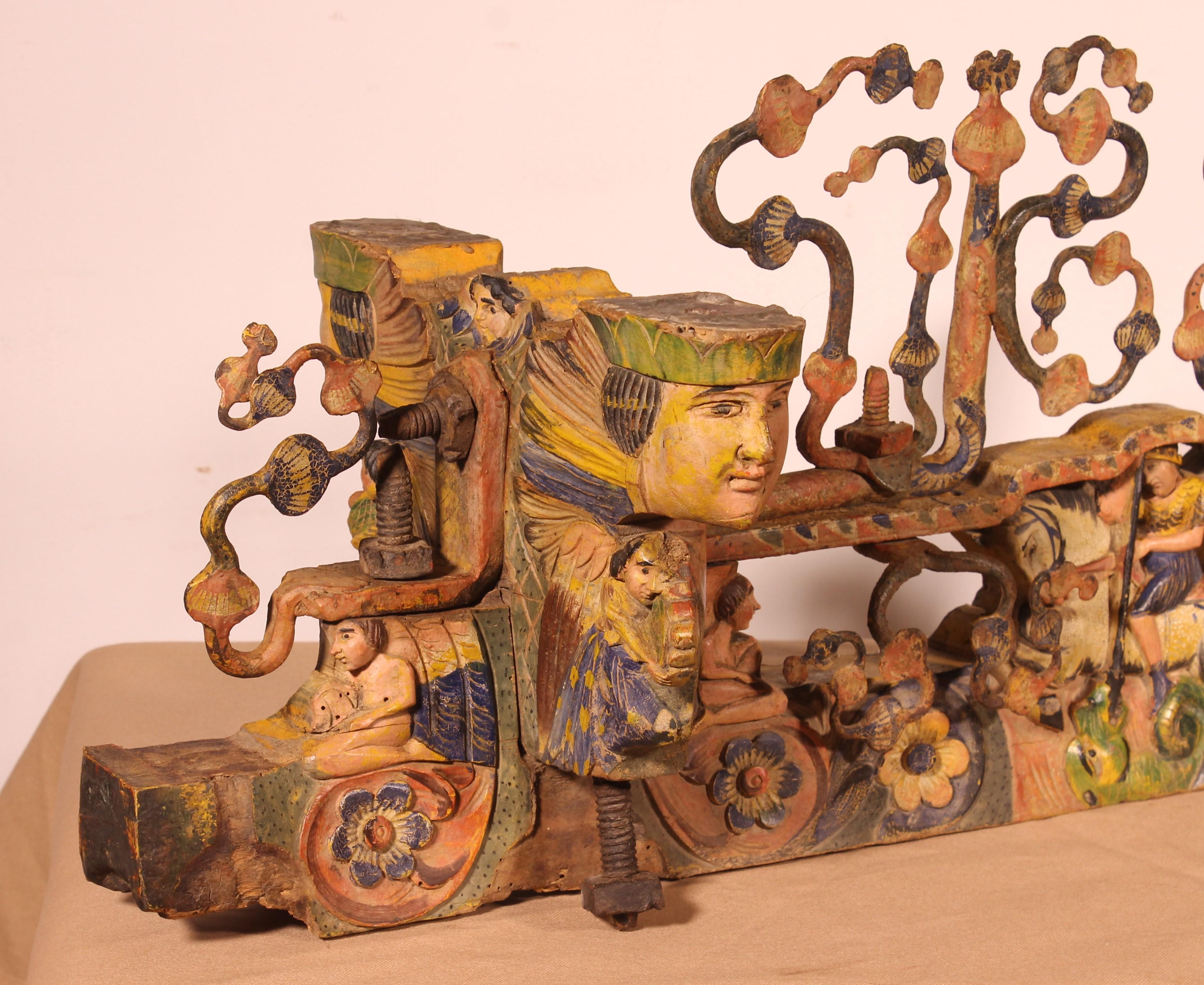 Sicilian Cart Axle Representing St George Polychrome Wood And Wrought Iron - 19t 8