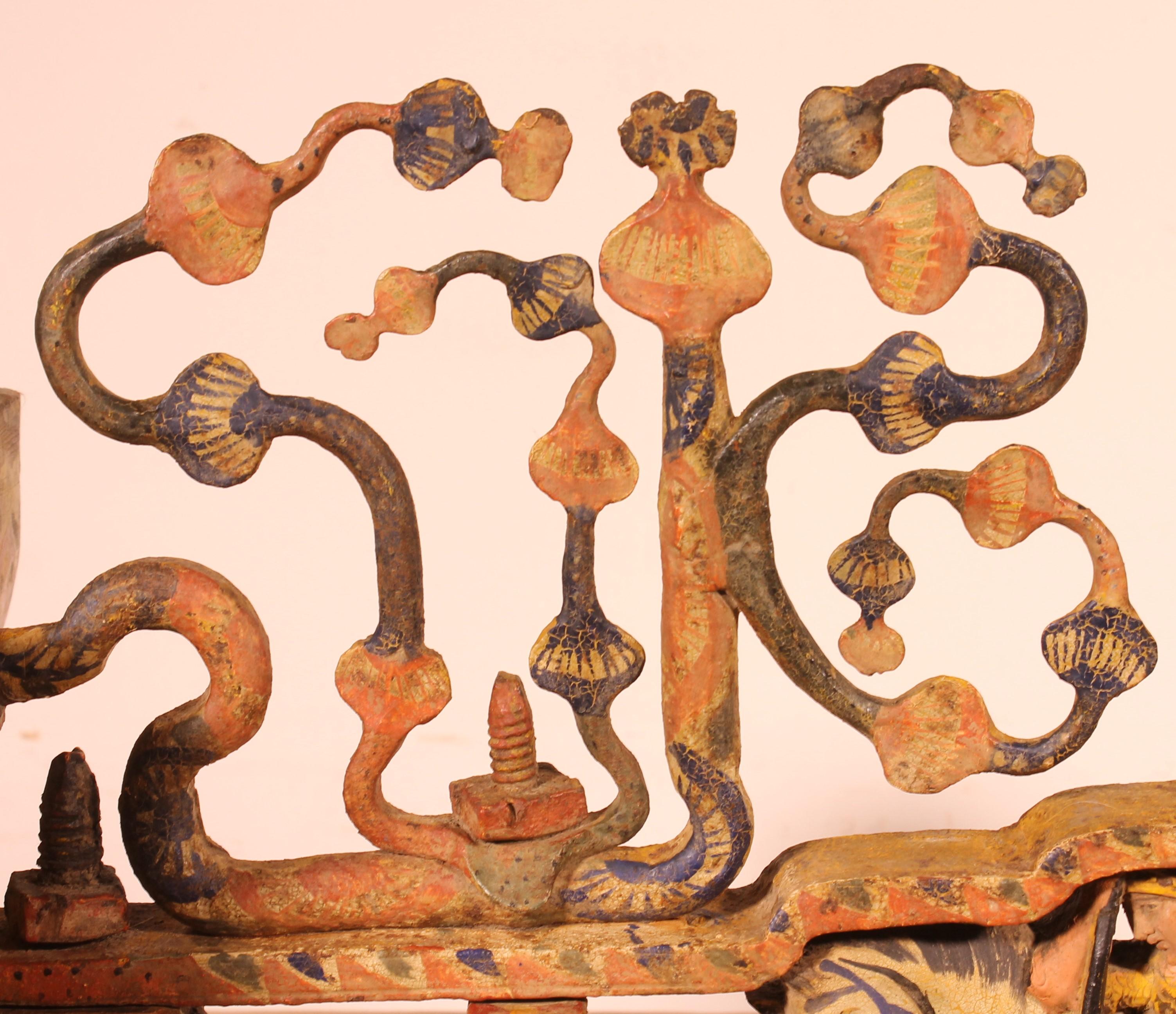 Sicilian Cart Axle Representing St George Polychrome Wood And Wrought Iron - 19t 1