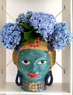 Sicilian Ceramic Vase "Testa Siciliana",  handmade in Taormina Sicily, 2017