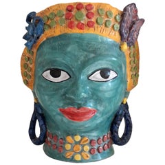 Sicilian Ceramic Vase "Testa Siciliana", Handmade in Taormina Sicily, 2017