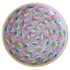 Sicilian crackle ceramic hand painted pink fish design serving platter