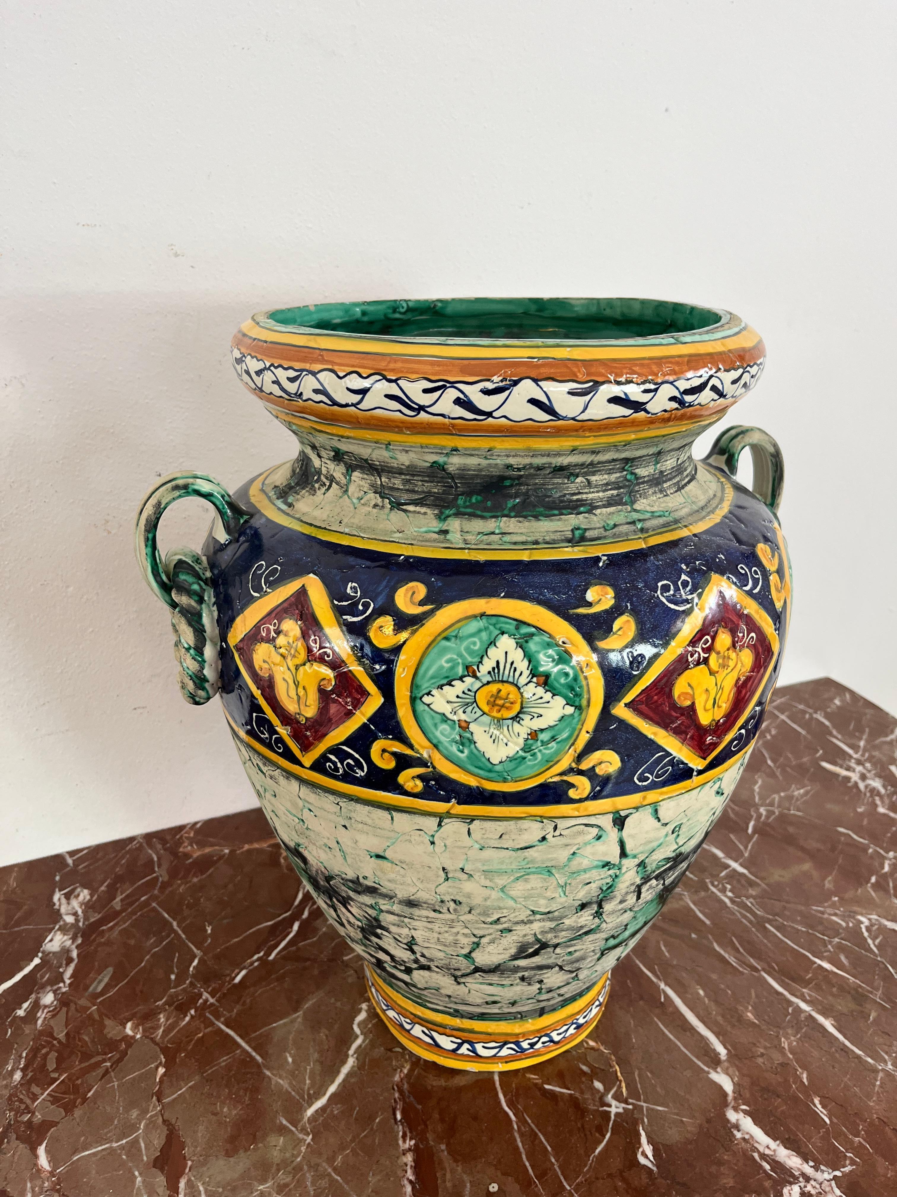 Portavaso/ombrelli in ceramica decorata siciliana, Santo Stefano di Camastra, anni '80 In condizioni buone in vendita a Palermo, IT