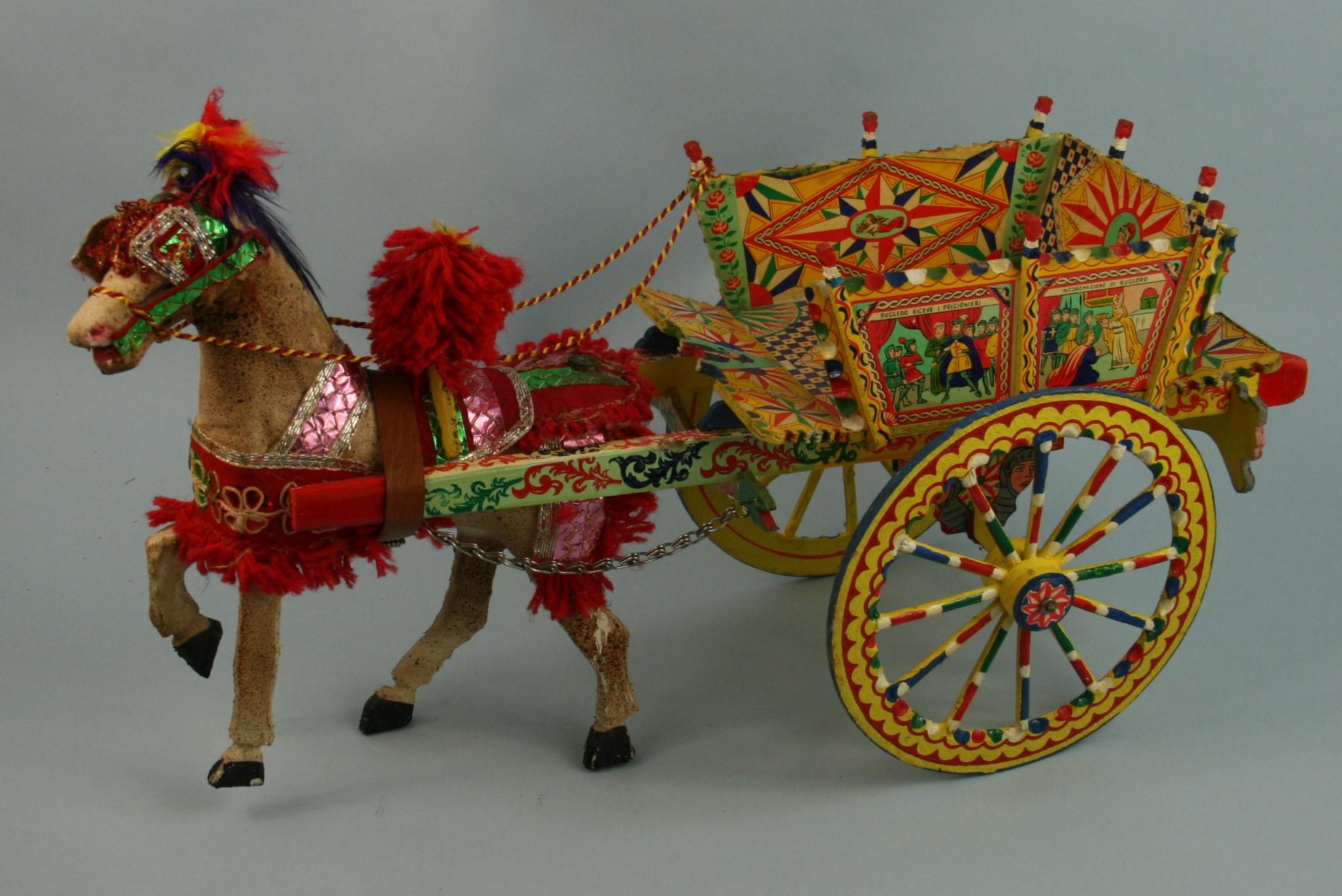 3-524 hand crafted model of a Sicilian cart
Some parts are hand painted others are prints applied to wood.