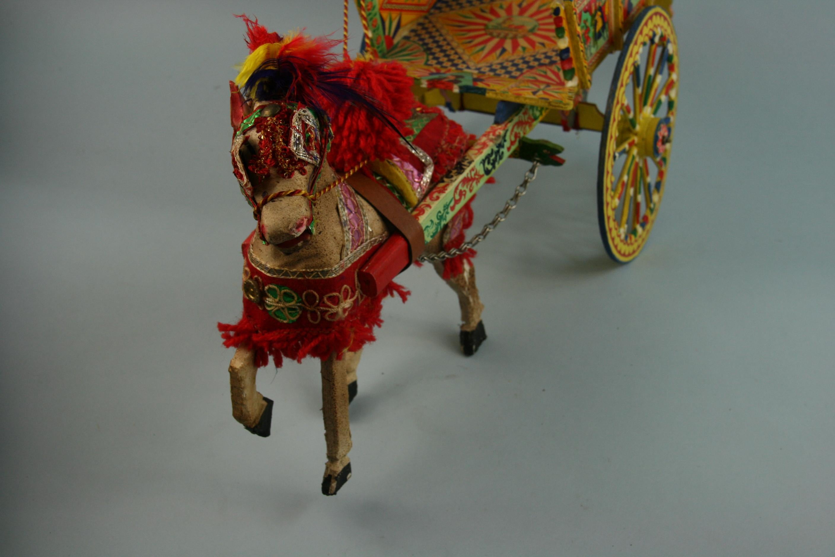 Fruitwood Sicilian Donkey Cart Model