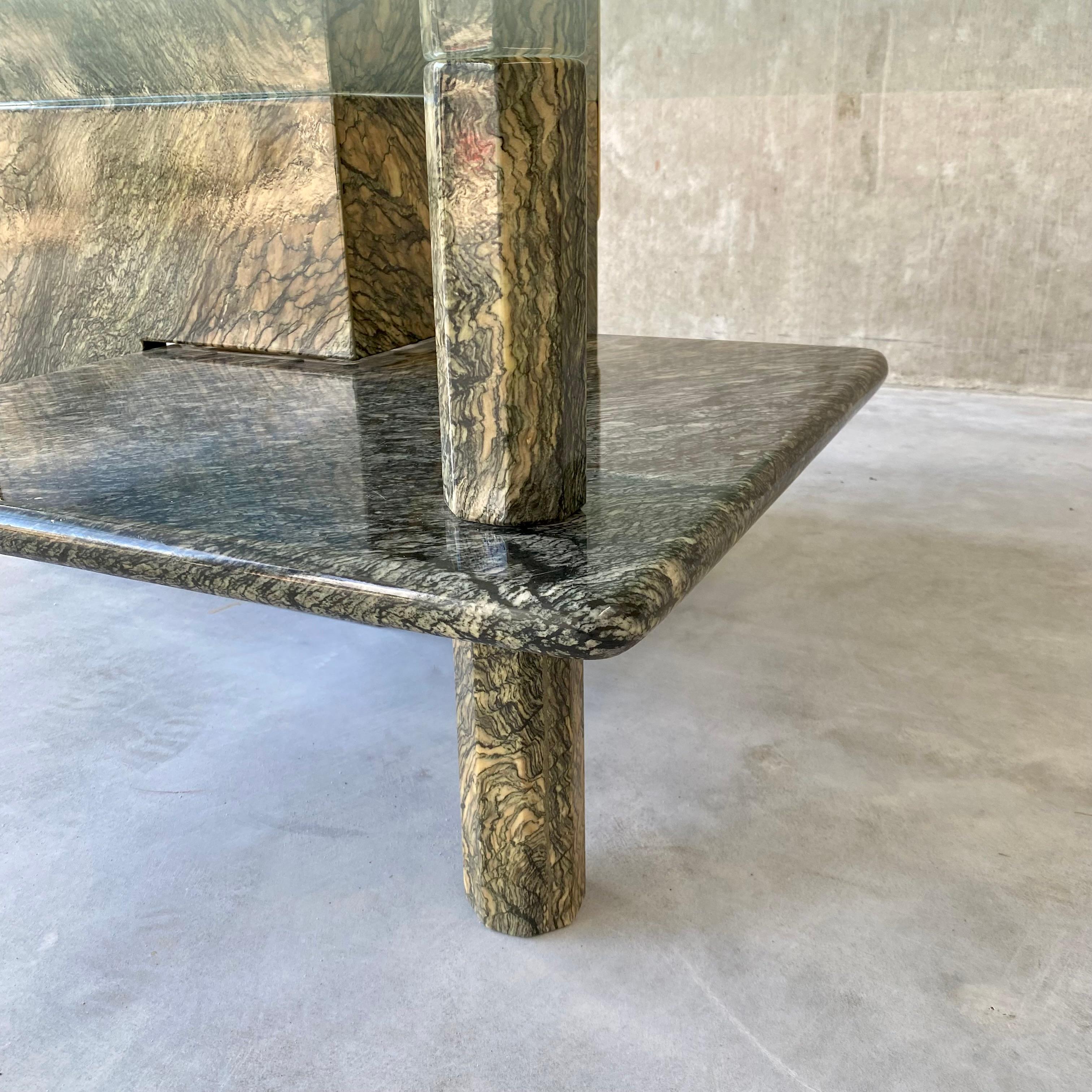 Sicilian Green Marble Coffee Table Glass Top Brass Italy 1980 For Sale 8