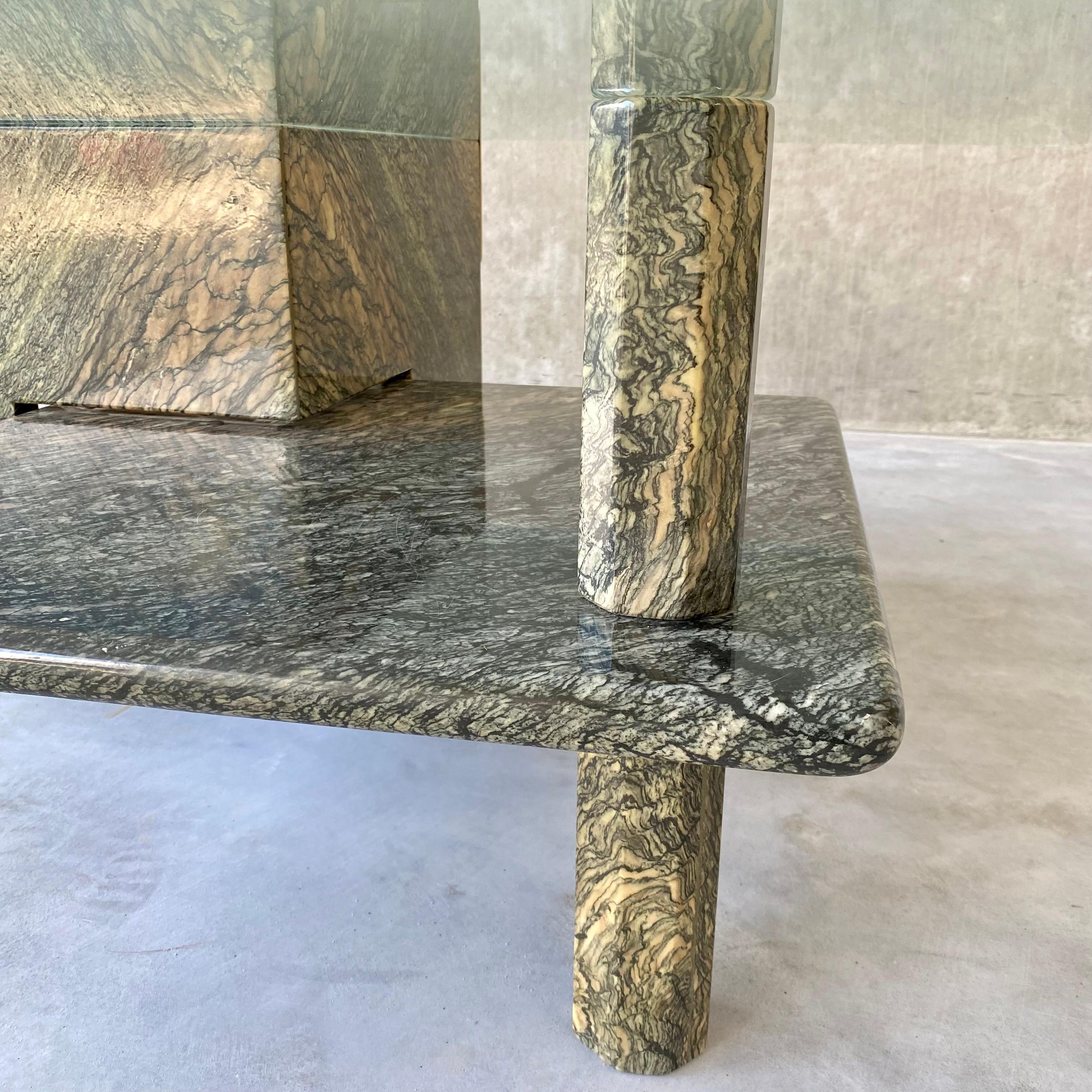 Sicilian Green Marble Coffee Table Glass Top Brass Italy 1980 For Sale 8