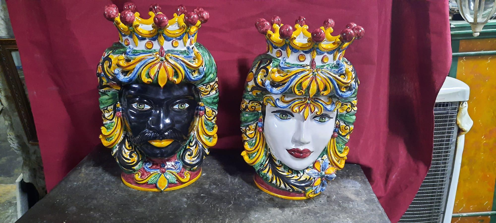 Italian Sicilian Handmade Ceramic Large Heads 'Testa di Moro', Italy