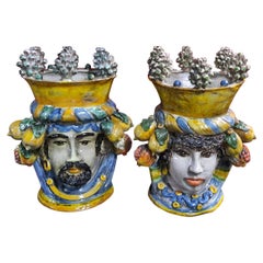 Sicilian Handmade Ceramic Large Heads 'Testa di Moro', Italy