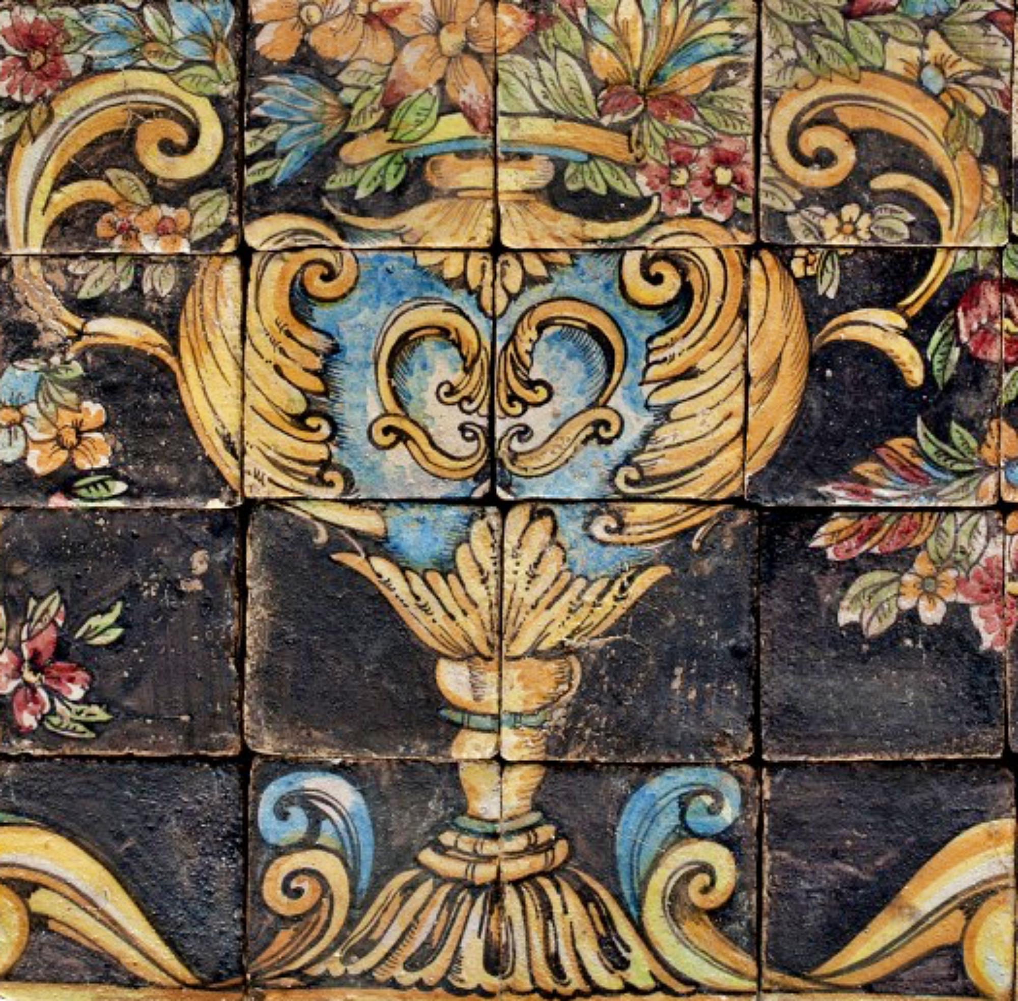 Baroque Sicilian Majolica Panel End 19th Century For Sale