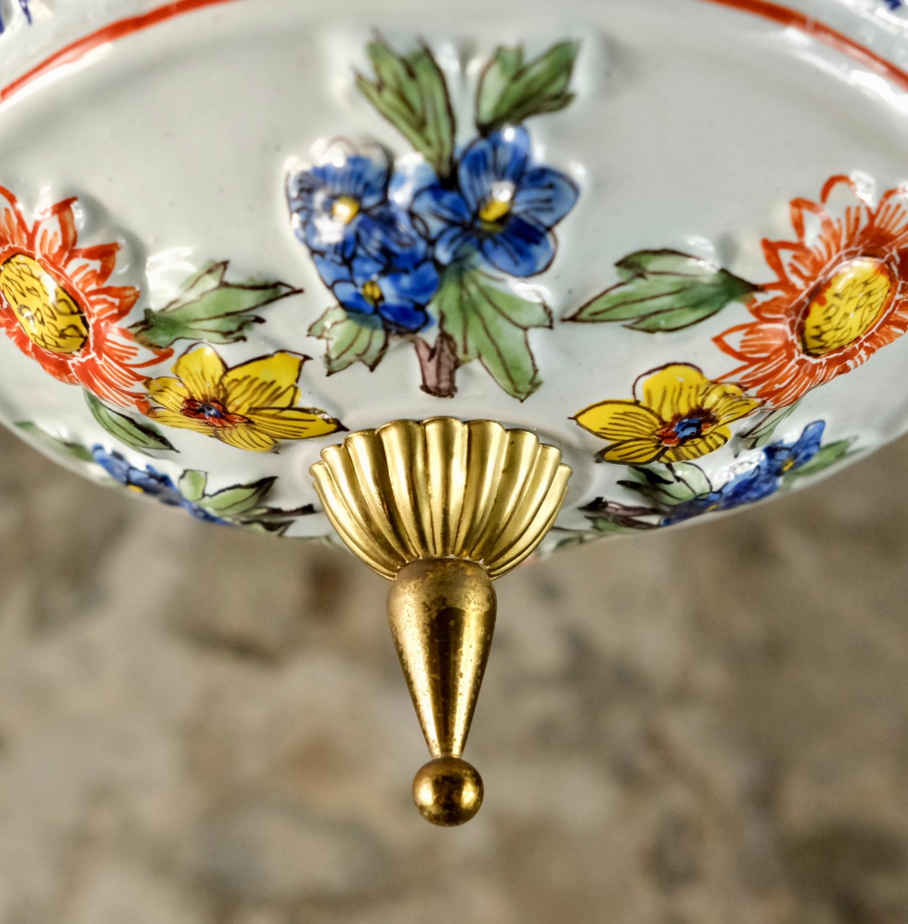 Lustre ou coupe suspendue en faïence polychrome de Sicile, début du 20e siècle en vente 7