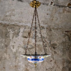 Sicilian polychrome earthenware chandelier or pendant bowl, early 20th century