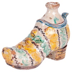 Antique Sicilian South Italian Maiolica Pottery Shoe Shaped Flask