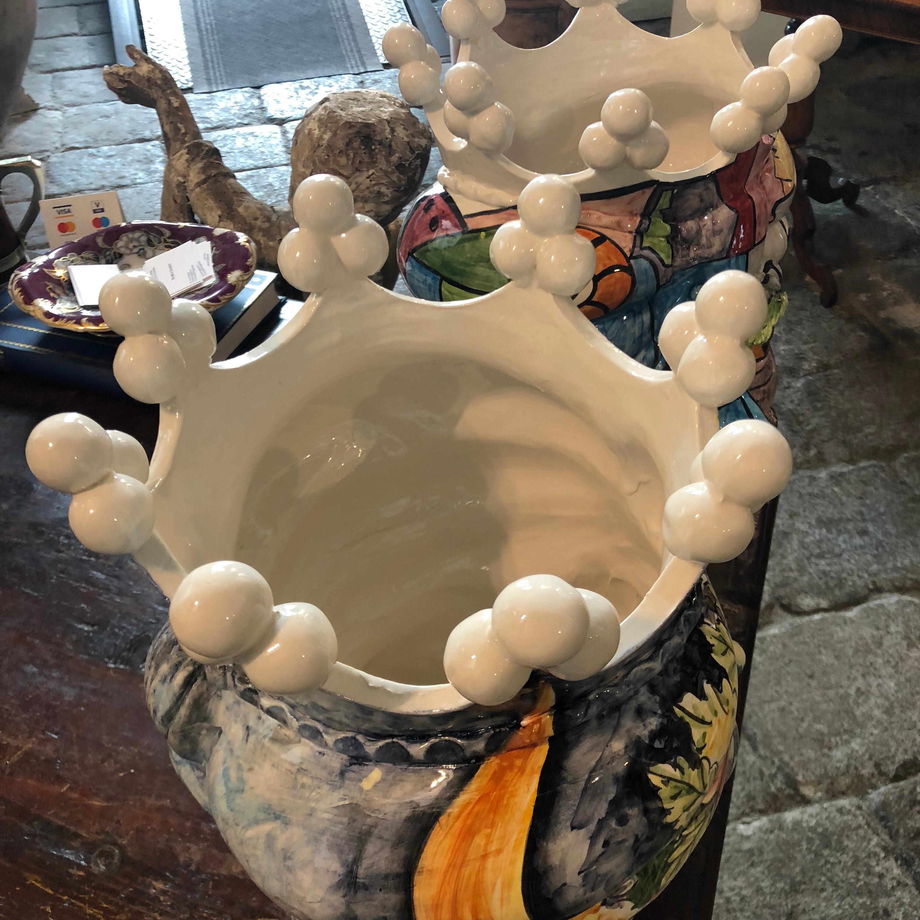 Sicilian Unique White Clay Vase in Pop Art Style 3