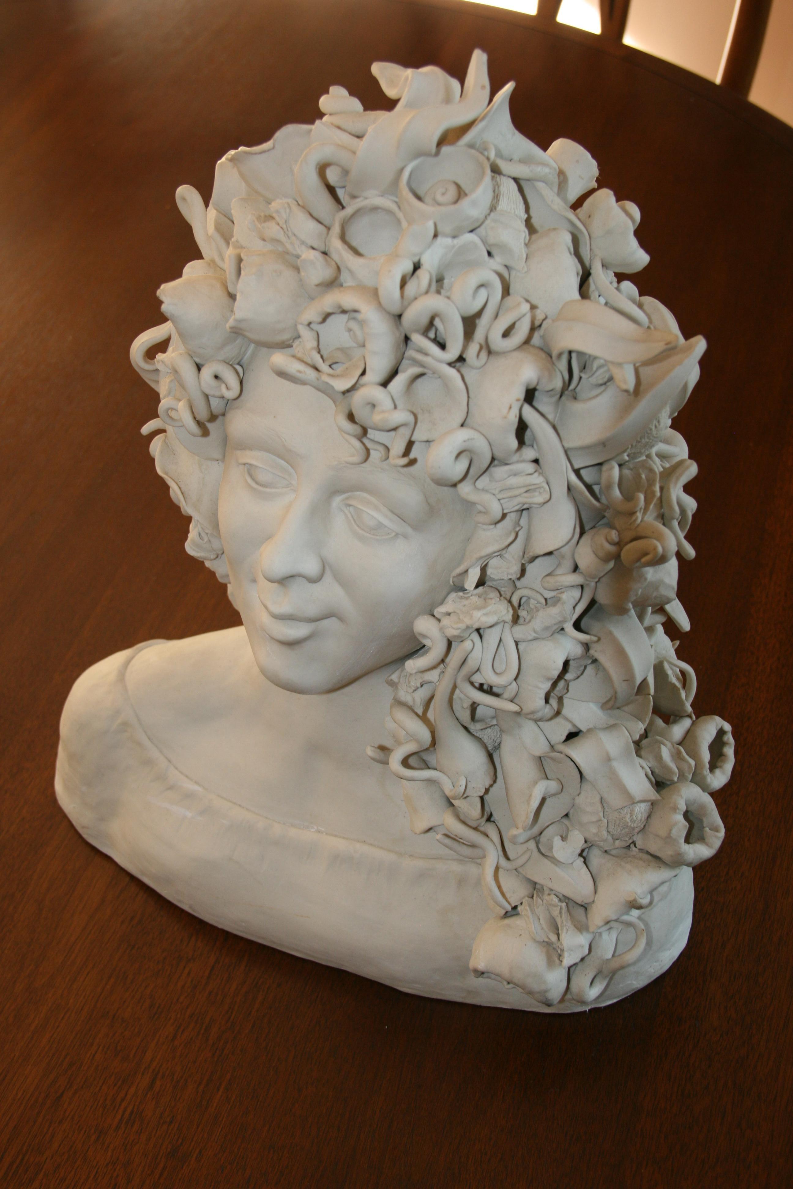 Sicilian Artist Made White Wear Porcelain Medusa Sculpture For Sale 4