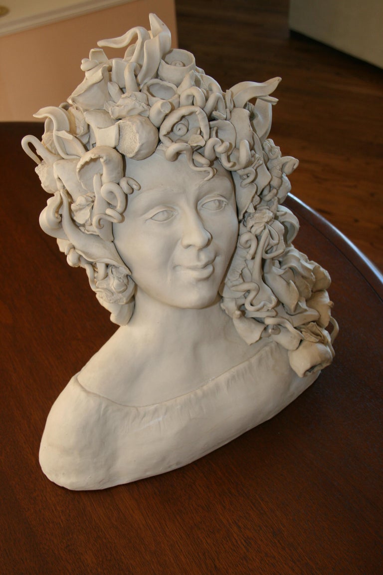 Sicilian Artist Made White Wear Porcelain Medusa Sculpture For Sale at