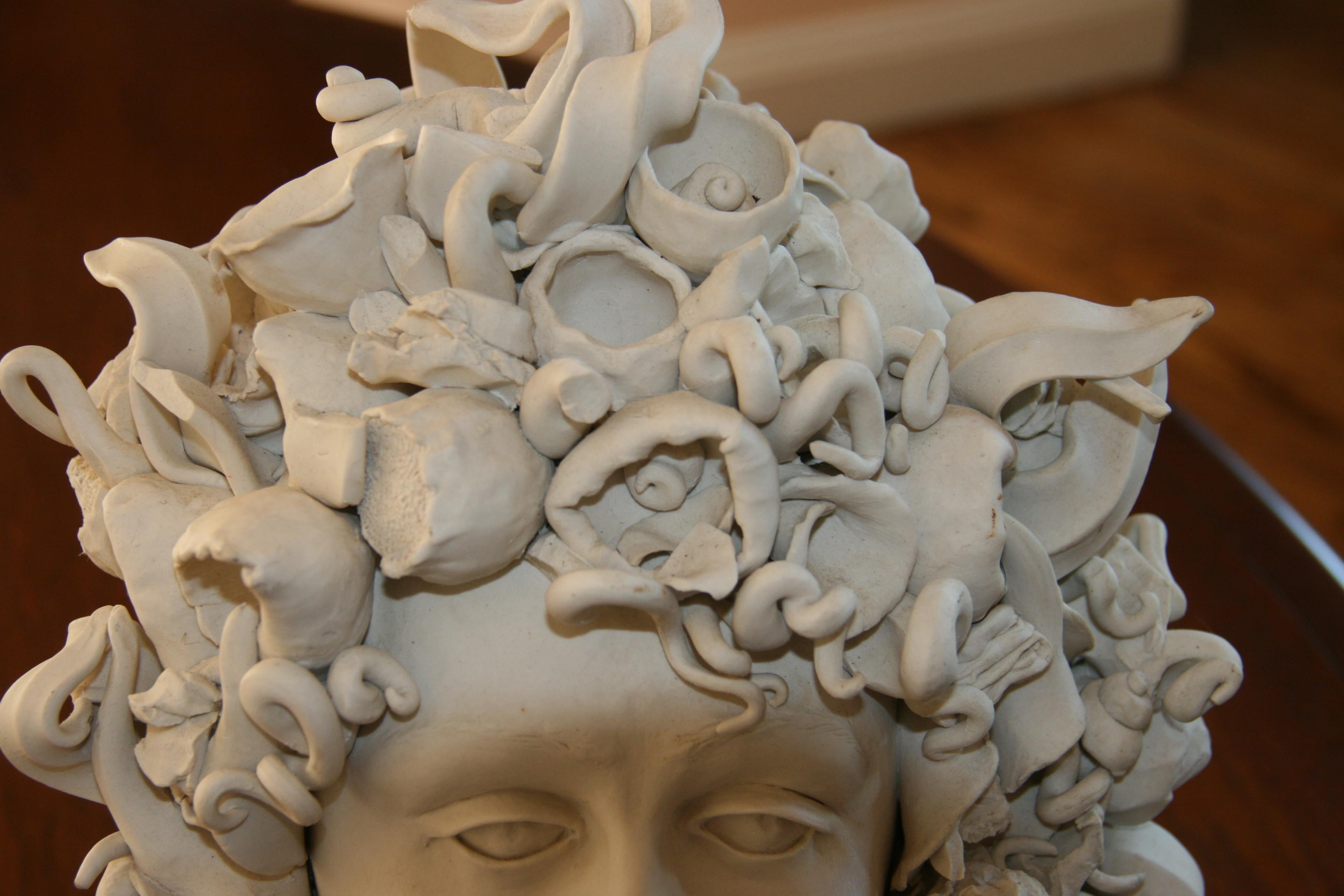 Sicilian Artist Made White Wear Porcelain Medusa Sculpture For Sale 6