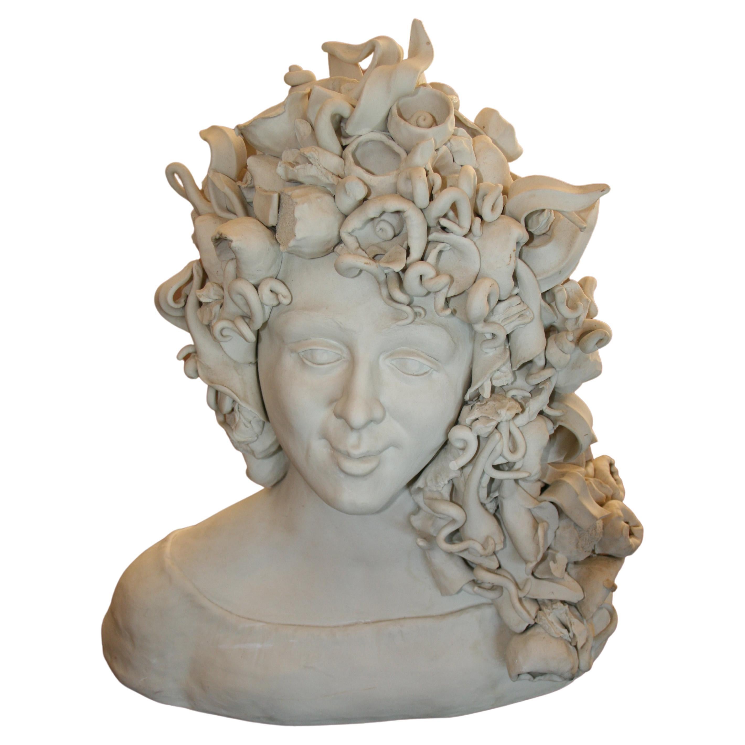 Sicilian Artist Made White Wear Porcelain Medusa Sculpture For Sale