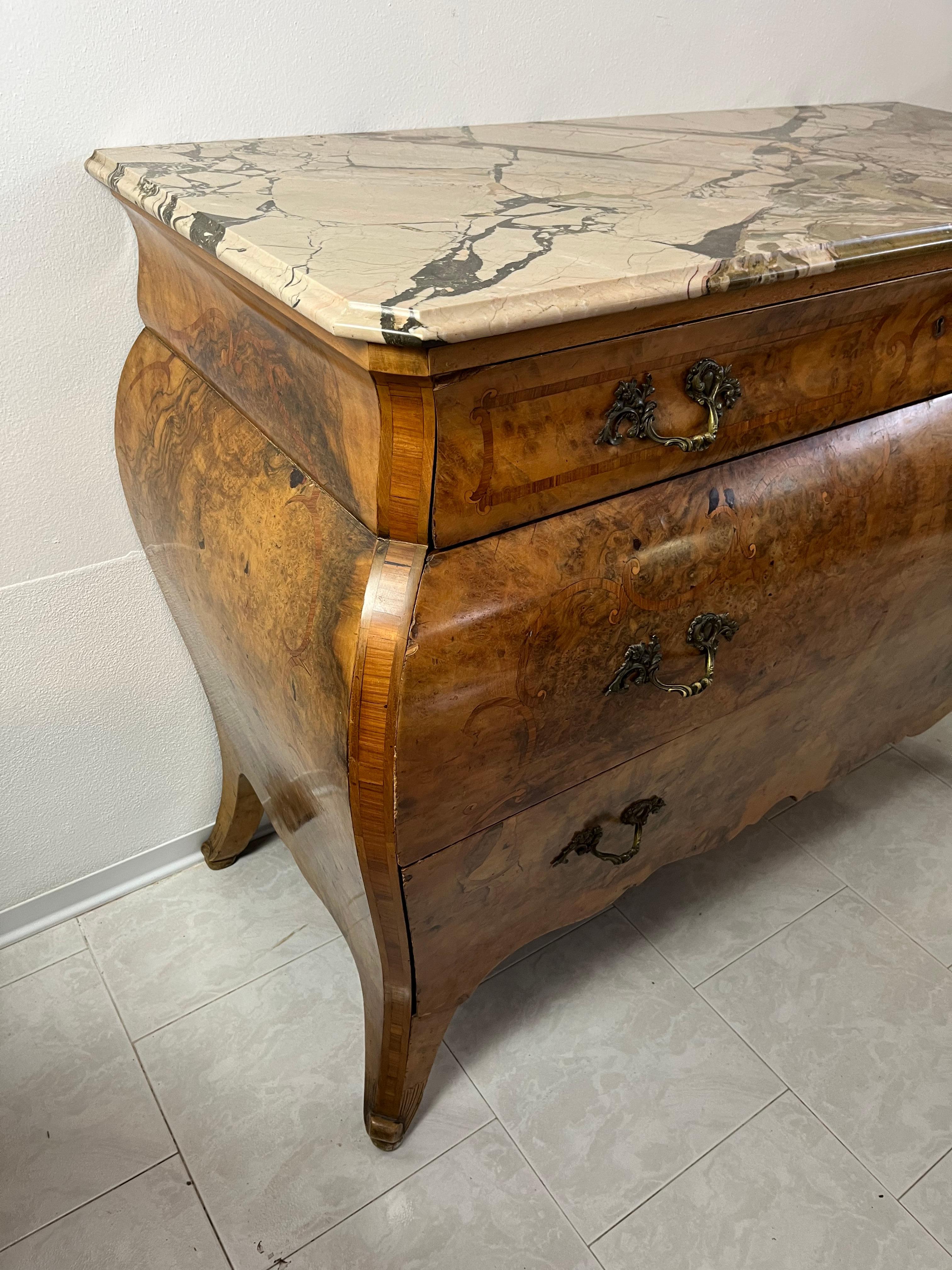 Other Sicilian Wooden Chest Of Drawers, Marble Top, 1930s For Sale
