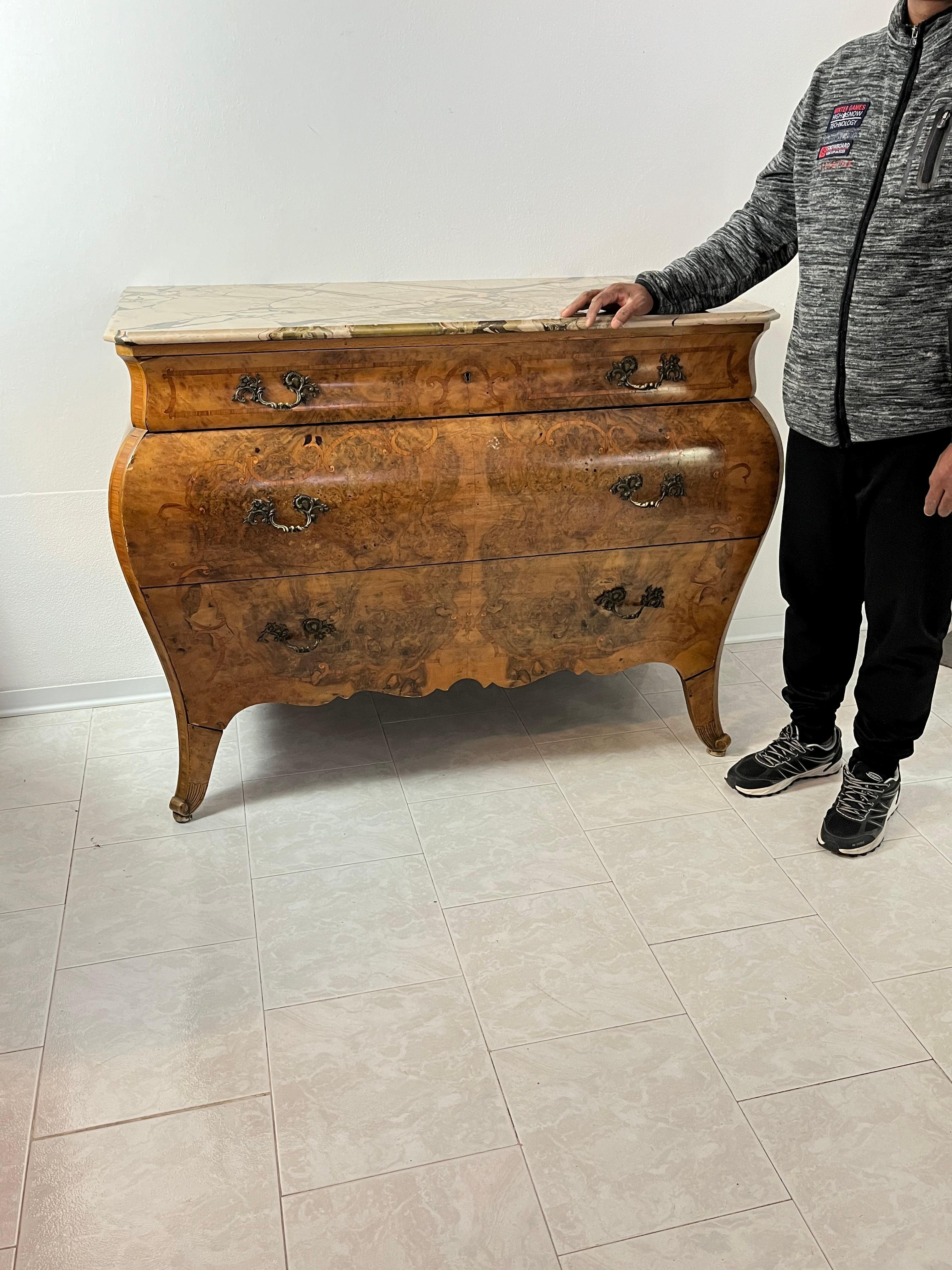 Sicilian Wooden Chest Of Drawers, Marble Top, 1930s For Sale 1