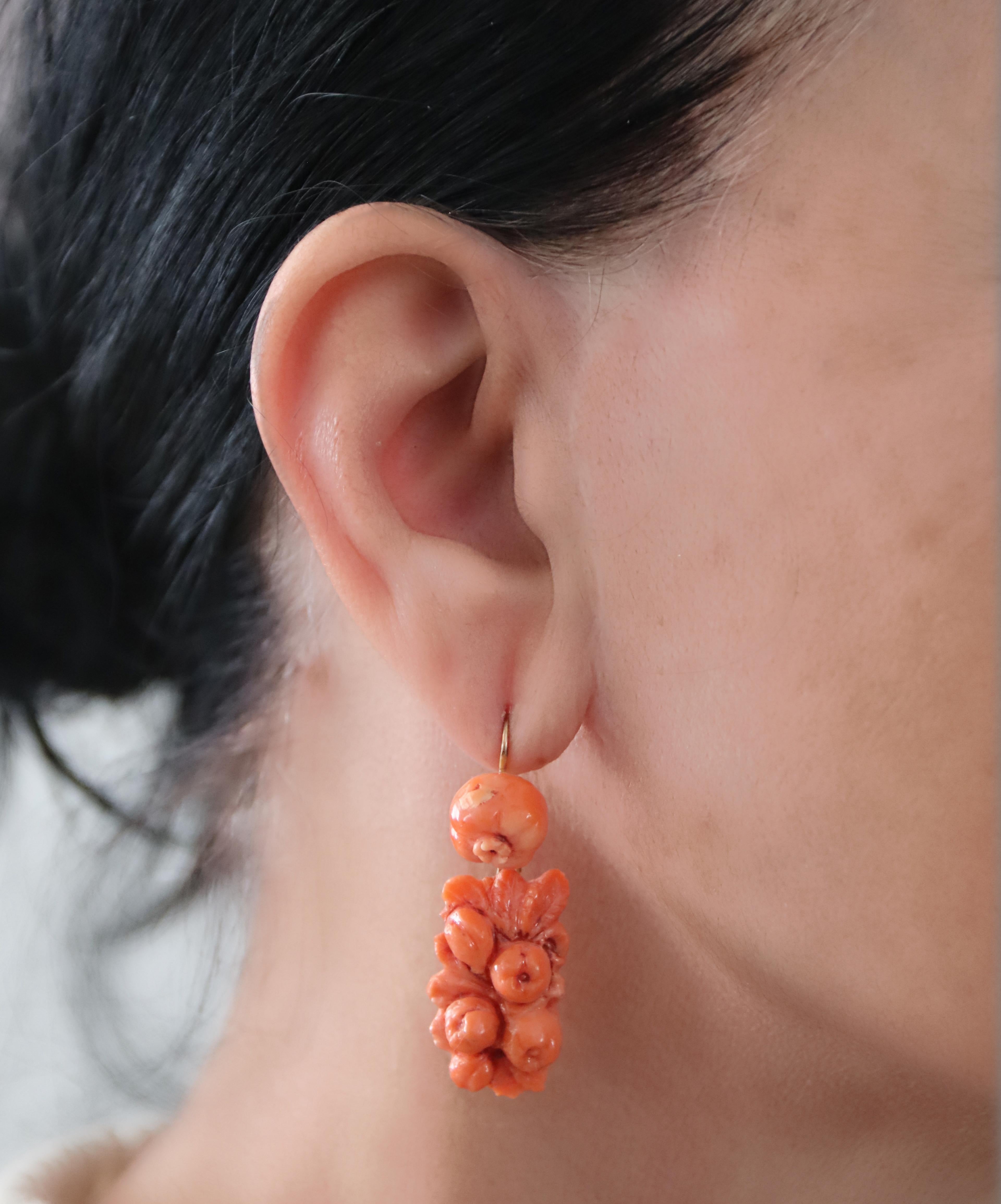 Sicily Coral 9 Karat Yellow Gold Drop Earrings For Sale 2