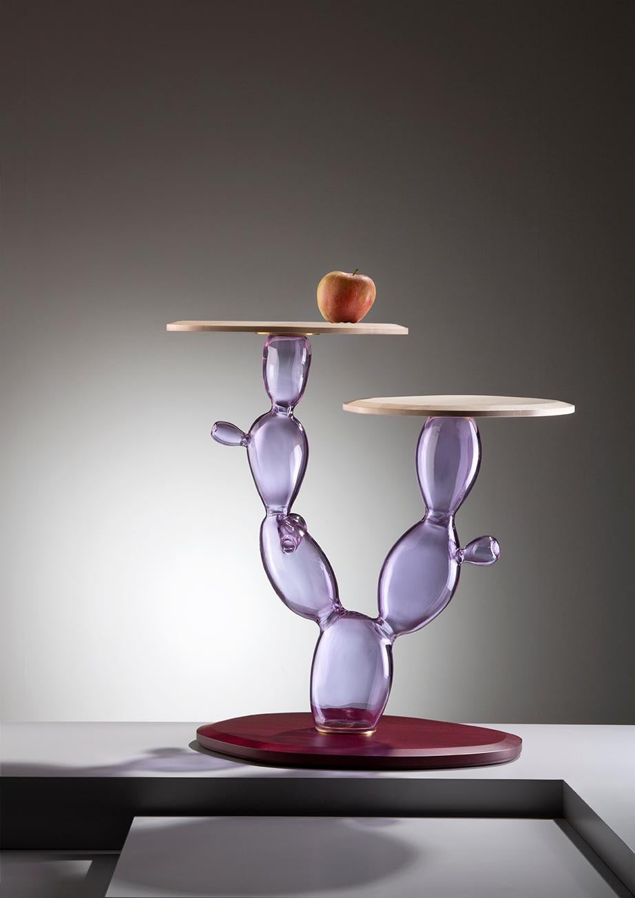 Modern Sicily Handmade Glass and Wood Side Table by Simone Crestani & Giordano Viganò