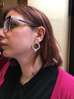 Stylish Earring Rose Gold & Silver White Diamon Hand Decorated with Micromosaic