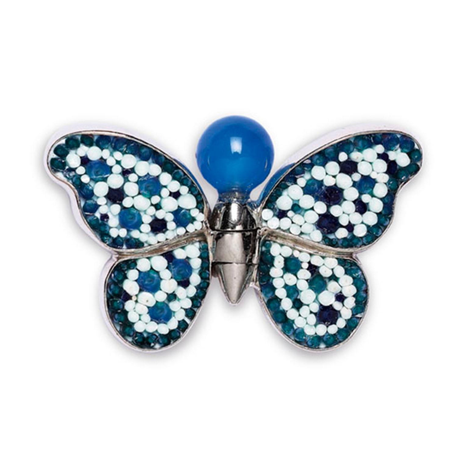 Taille ronde Veste élégante à épingle papillon en agate argentée décorée à la main avec de la micro-mosaïque en vente