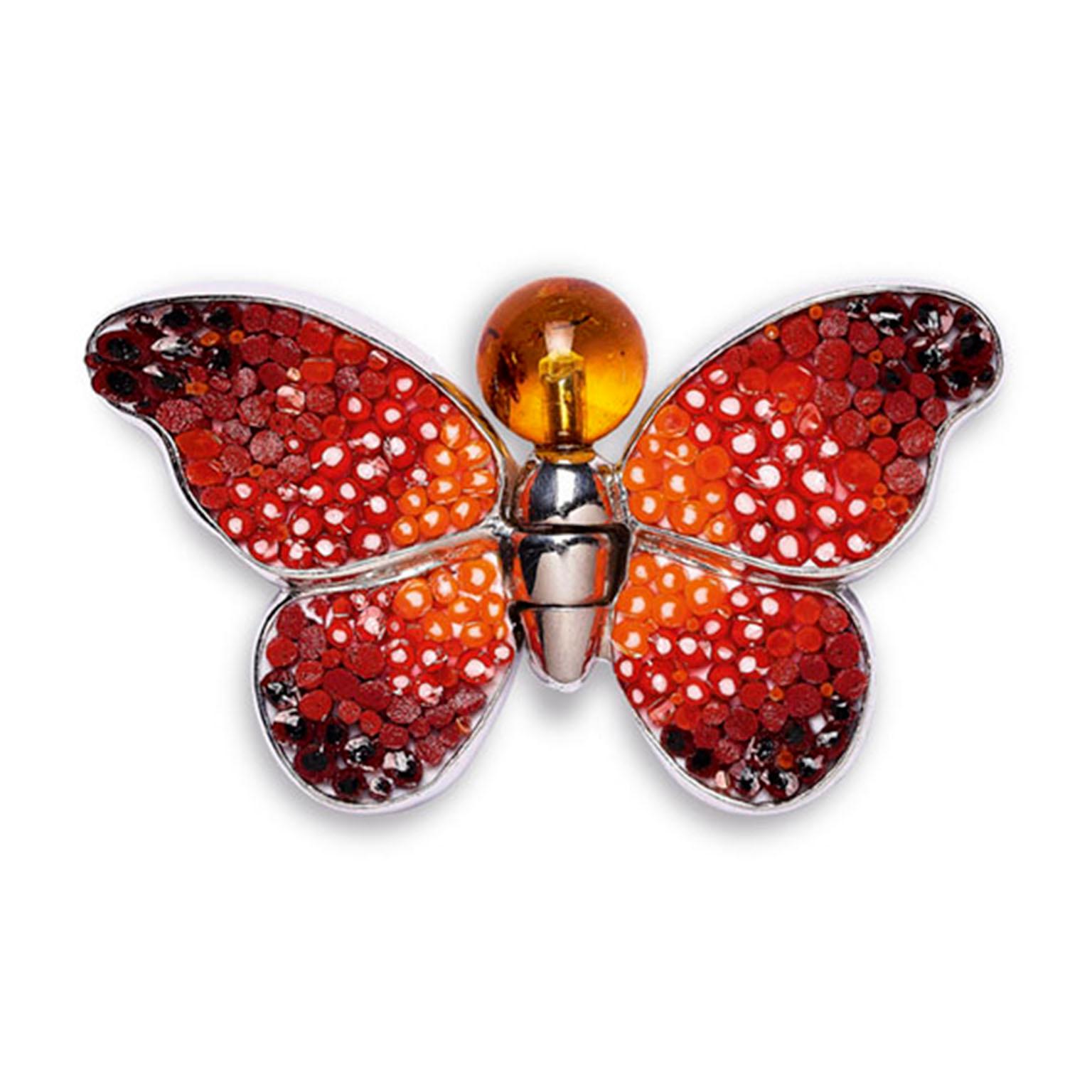 Round Cut Stylish Butterfly Pin Jacket Silver Quartz Hand Decorated with Micromosaic For Sale