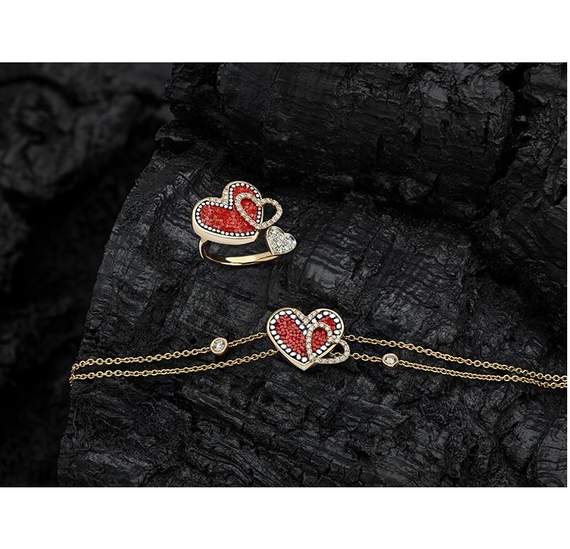 Contemporain Bracelet élégant à chaîne en or rose, diamants blancs et micro-mosaïque décorés à la main en vente