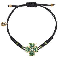 Stylish Clover Bracelet Yellow Gold White Diamonds Tsavorite Micromosaic Insert