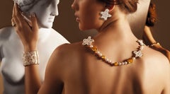 Necklace Yellow Gold Pearls Quartz Designed by Roger Thomas Decorated NanoMosaic