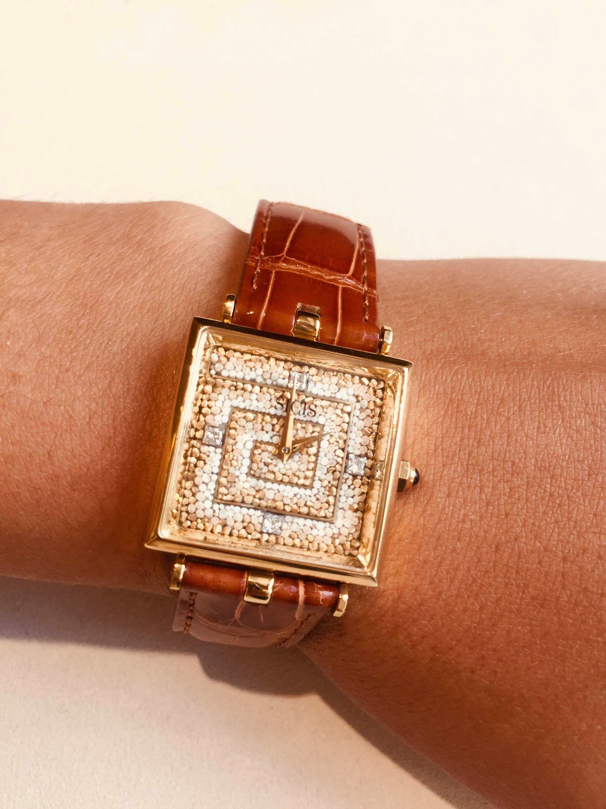 Contemporary Sicis Labirinto Micromosaic Diamond Gold Beige Watch For Sale