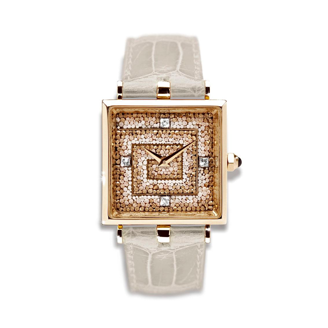 Women's or Men's Sicis Labirinto Micromosaic Diamond Gold Beige Watch For Sale