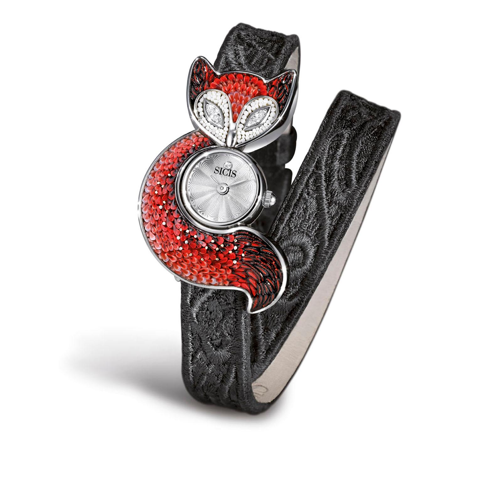 Handgefertigte, verzierte Mikromosaik-Armbanduhr von Stilis, Stahlgehäuse, weißer Diamant  (Marquiseschliff) im Angebot