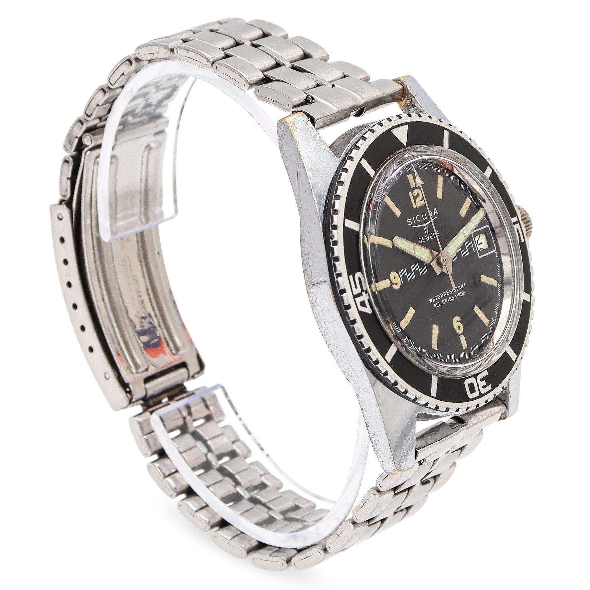 Sicura by Breitling Reloj de acero inoxidable de 17 rubíes para hombre, cuerda manual, fecha, 38 mm en Bueno estado para la venta en New York, NY