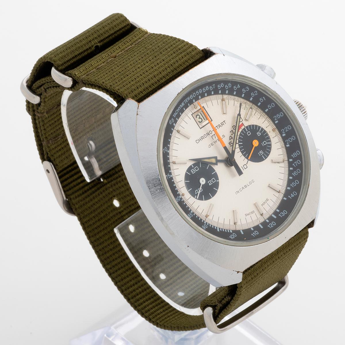 Sicura Chrono Start 'Sporting Event' Wristwatch, Valjoux cal. 7734 mvmt, 1975. In Good Condition In Canterbury, England
