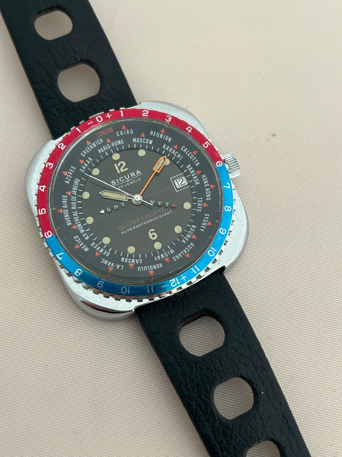 Sicura Globetrotter GMT, 23 Jewel Manual Movement, 41mm Case, Year 1974... For Sale 2