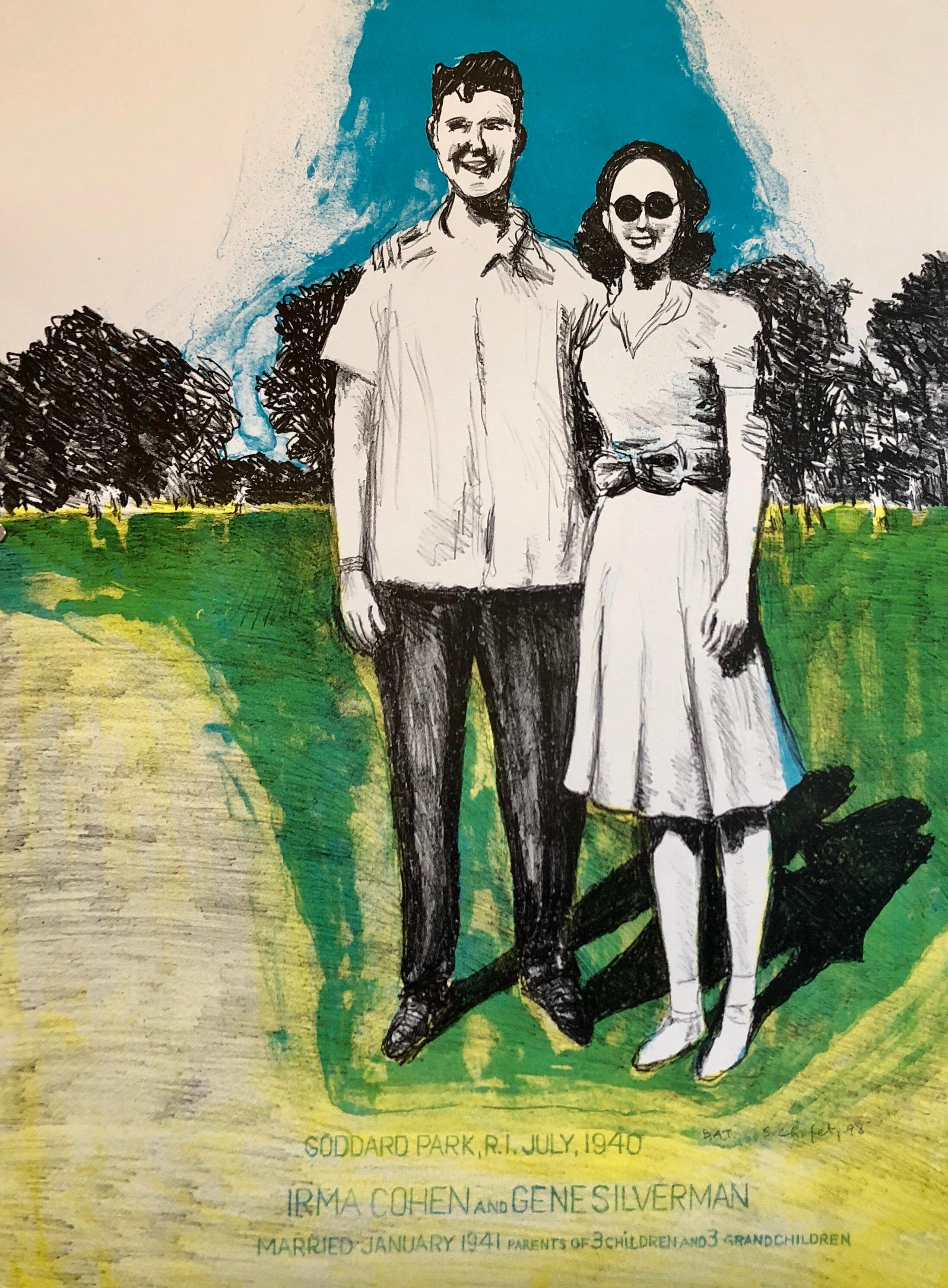 Figurative Print di Sid Chafetz - Columbus Ohio State Art Judaica Anniversario di matrimonio Litografia ebraica americana