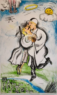 Litografía del artista estatal de Columbus, Ohio: «Heavenly Bliss» (Felicidad celestial). Ángeles, biplano