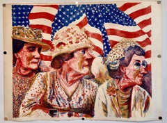 Vintage Ohio Art Modern Americana Patriotic Lithograph American Flag Attentive Patriots