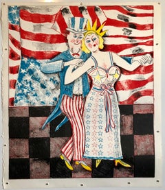 Artista de Ohio, estilo «Modern Americana», litografía patriótica del Tío Sam con la bandera estadounidense