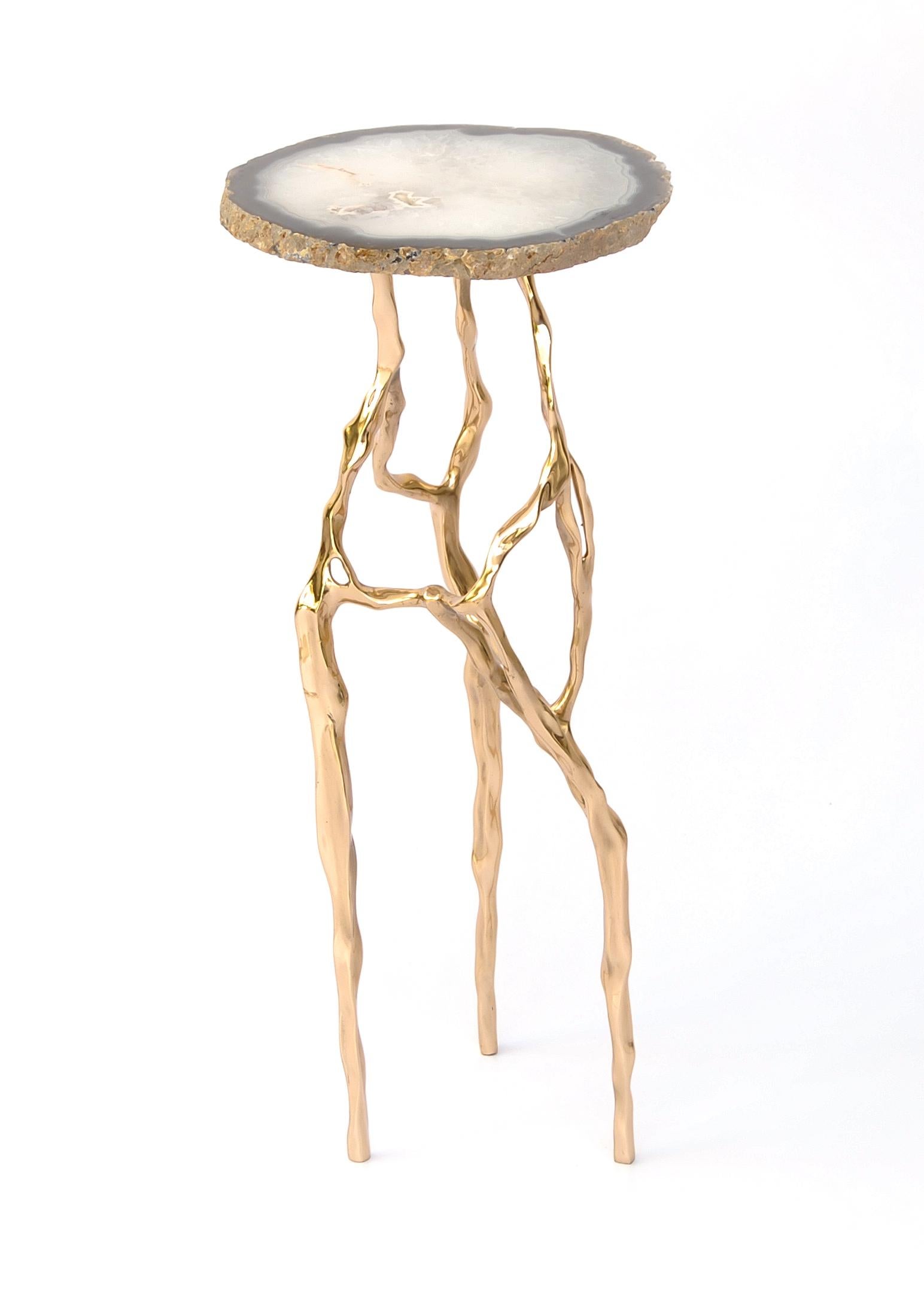 Brazilian Sid Drink Table with Agate Top by Fakasaka Design For Sale