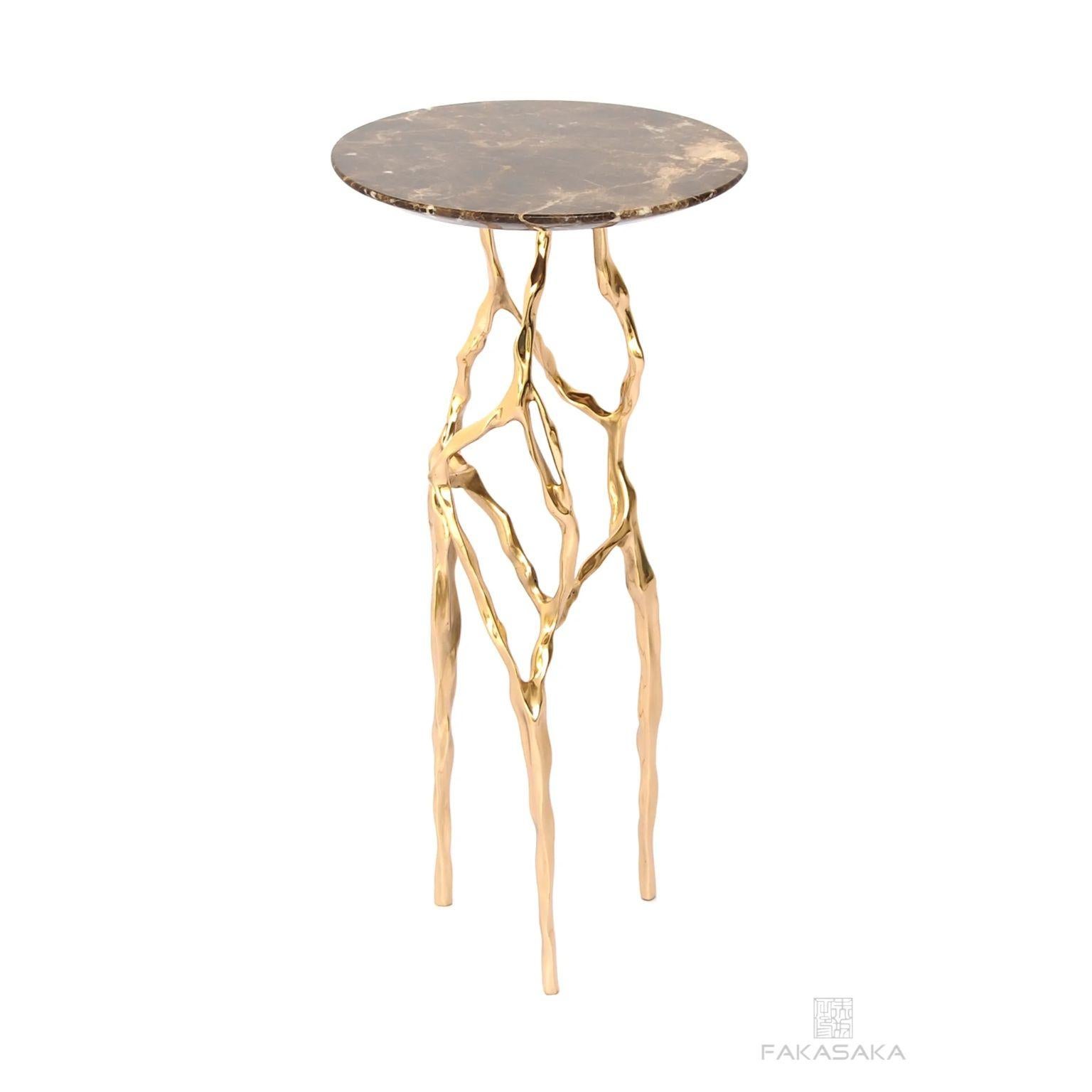 Brazilian Sid Drink Table with Marrom Imperial Marble Top by Fakasaka Design For Sale