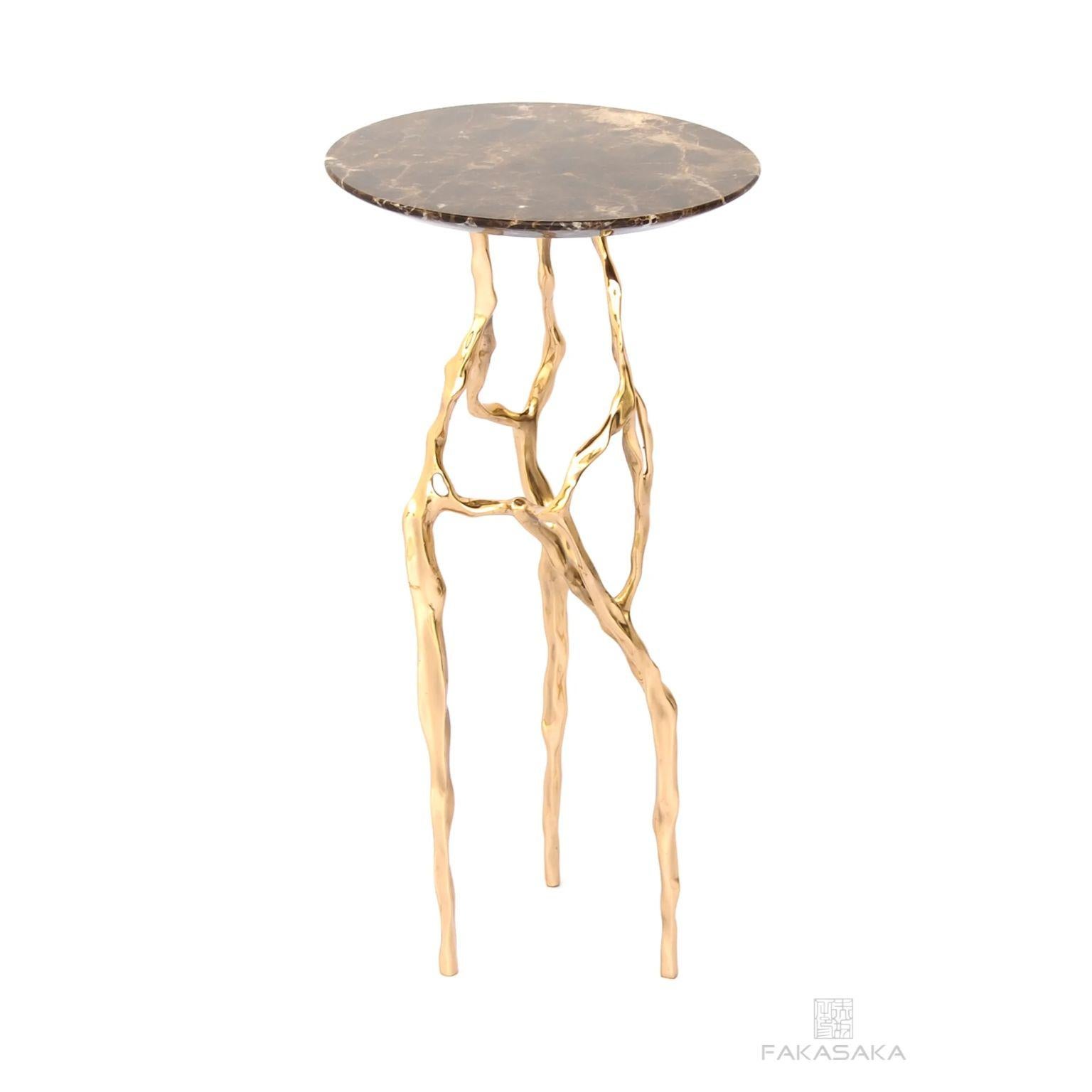 Bronze Table à boissons Sid avec plateau en marbre impérial marron par Fakasaka Design en vente